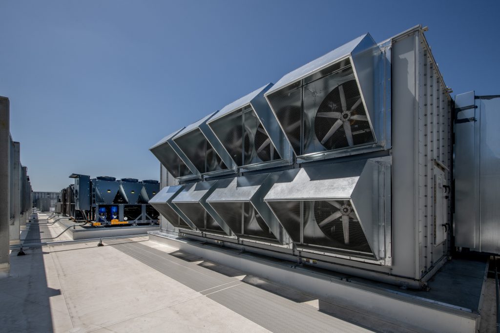 Air handler with filter cabinets.